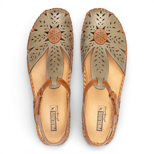 P-Vallarta - Women’s Tan Green Leather Wedge Sandals