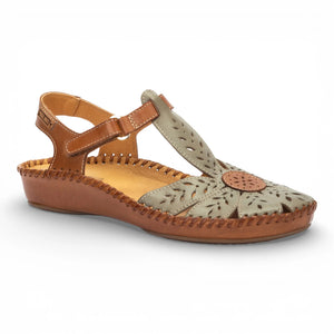 P-Vallarta - Women’s Tan Green Leather Wedge Sandals