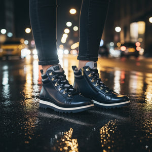Vigo - Women’s Blue Leather Ankle Trainers Boots-TruClothing