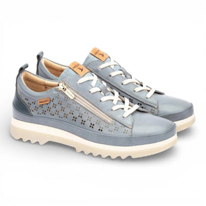 Vigo - Women’s Denim Blue Leather Lace Up Zip Sneakers