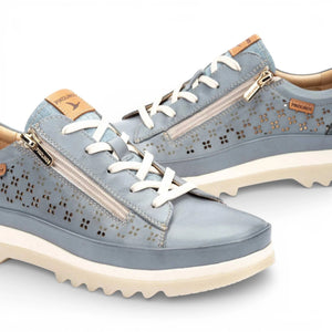 Vigo - Women’s Denim Blue Leather Lace Up Zip Sneakers