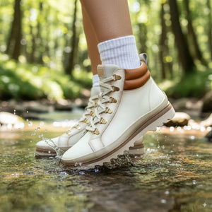 Vigo - Women’s Nata White Leather Ankle Trainers Boots-TruClothing