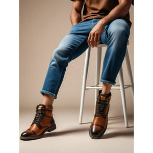 York - Men's Cuero Brown Lace Up Leather Ankle Boots-TruClothing