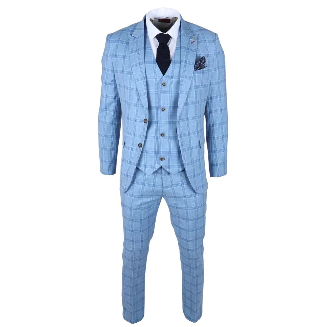 Ploughman - Costume 3 pièces à carreaux bleu clair pour homme