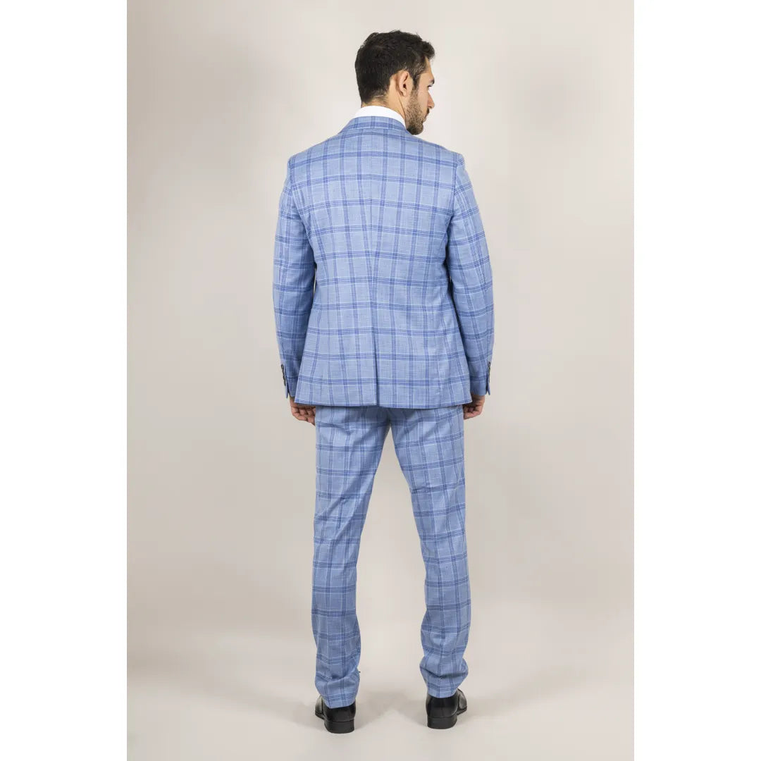 Plowman - Men's 3 Piece Light Blue Checked Suit