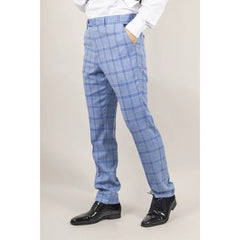 Ploughman - Pantalon à carreaux bleu clair pour homme