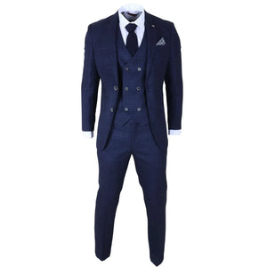Luis - Men's Blue Plaid Check Slim Fit 3 Piece Suit-TruClothing