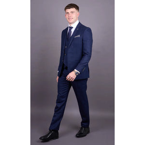 Luis - Men's Blue Plaid Check Slim Fit 3 Piece Suit-TruClothing