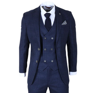 Luis - Men's Blue Plaid Check Slim Fit 3 Piece Suit-TruClothing