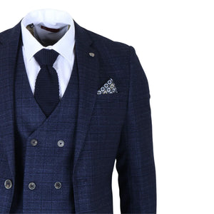 Luis - Men's Blue Plaid Check Slim Fit 3 Piece Suit-TruClothing