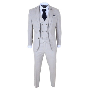 Luis - Men's Cream Plaid Check Slim Fit 3 Piece Suit-TruClothing