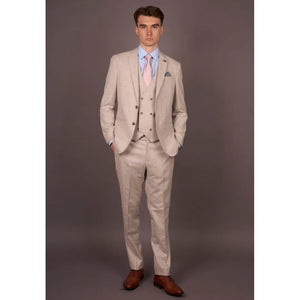 Luis - Men's Cream Plaid Check Slim Fit 3 Piece Suit-TruClothing