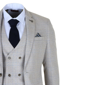 Luis - Men's Cream Plaid Check Slim Fit 3 Piece Suit-TruClothing