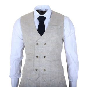 Luis - Men's Cream Plaid Check Slim Fit 3 Piece Suit-TruClothing