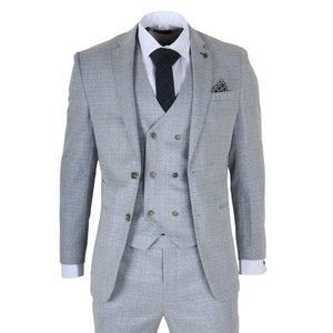 Luis - Men's Light Blue Plaid Check Slim Fit 3 Piece Suit-TruClothing