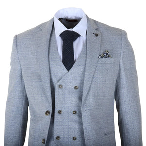 Luis - Men's Light Blue Plaid Check Slim Fit 3 Piece Suit-TruClothing