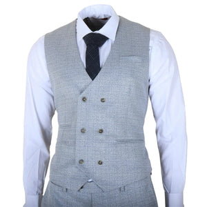Luis - Men's Light Blue Plaid Check Slim Fit 3 Piece Suit-TruClothing