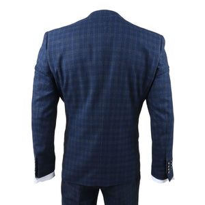 Marcos - Men's Navy Blue Plaid Check Slim Fit 3 Piece Suit-TruClothing