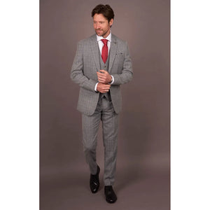 Parker - Men's Grey Classic Check Slim Fit 3 Piece Suit-TruClothing