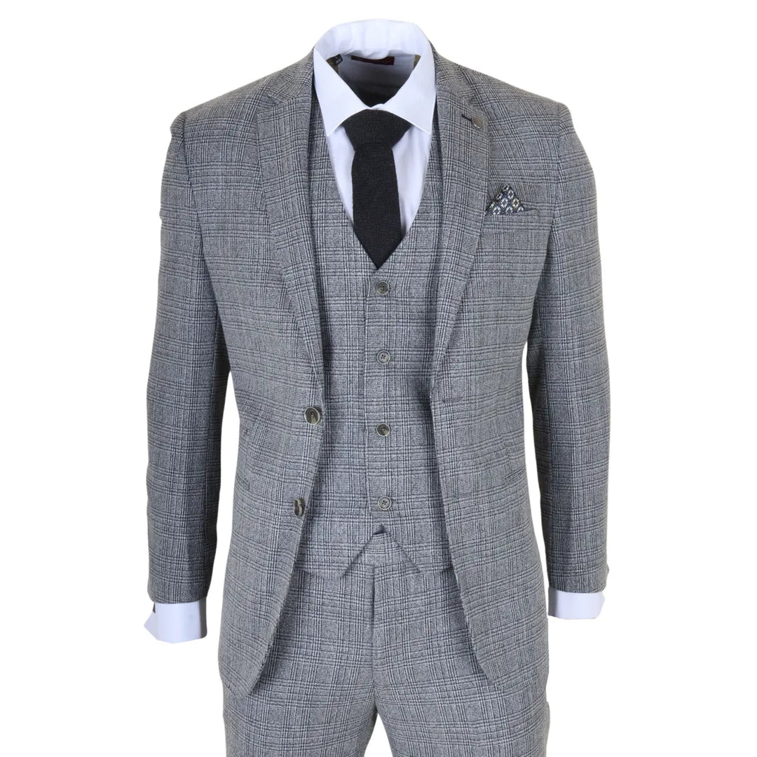Parker - Men's Grey Classic Check Slim Fit 3 Piece Suit-TruClothing