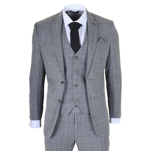 Parker - Men's Grey Classic Check Slim Fit 3 Piece Suit-TruClothing