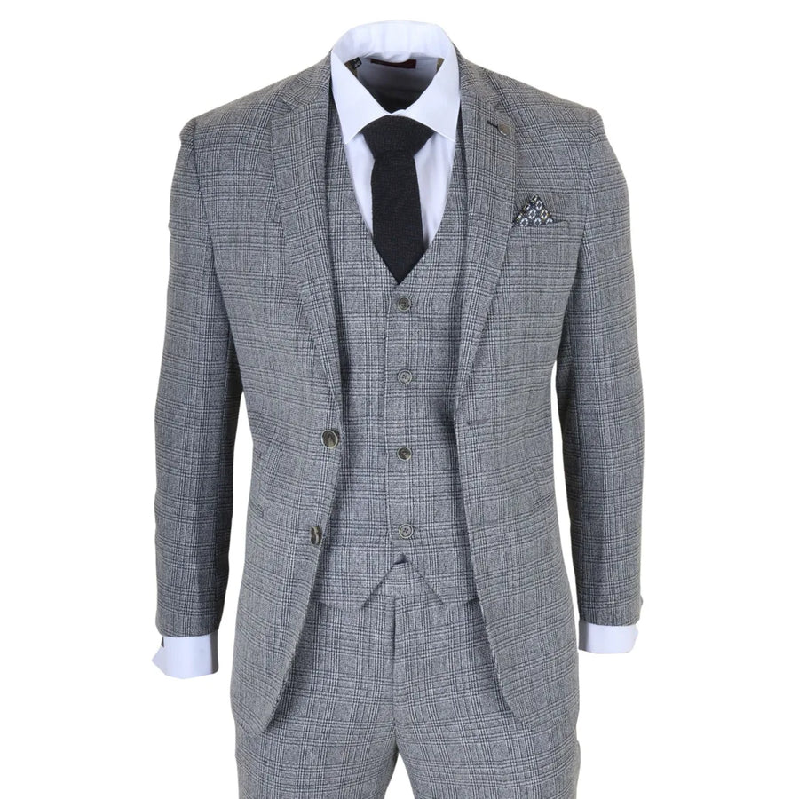 Parker - Men's Grey Classic Check Slim Fit 3 Piece Suit-TruClothing