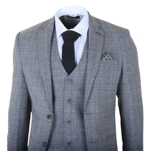 Parker - Men's Grey Classic Check Slim Fit 3 Piece Suit-TruClothing