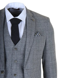 Parker - Men's Grey Classic Check Slim Fit 3 Piece Suit-TruClothing