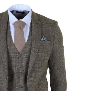 Parker - Men's Tan Brown Classic Check Slim Fit 3 Piece Suit-TruClothing