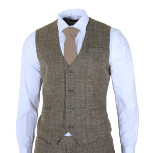 Parker - Men's Tan Brown Classic Check Slim Fit 3 Piece Suit-TruClothing