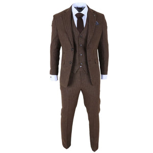 Victor - Men's Brown Pinstripe Slim Fit 3 Piece Suit-TruClothing