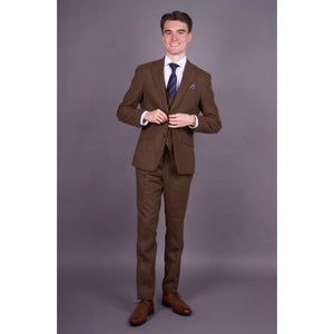 Victor - Men's Brown Pinstripe Slim Fit 3 Piece Suit-TruClothing
