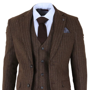 Victor - Men's Brown Pinstripe Slim Fit 3 Piece Suit-TruClothing