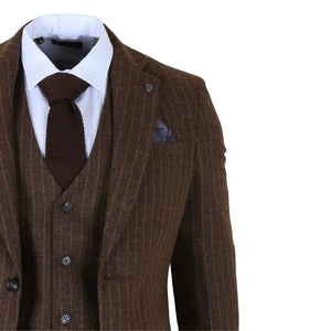 Victor - Men's Brown Pinstripe Slim Fit 3 Piece Suit-TruClothing