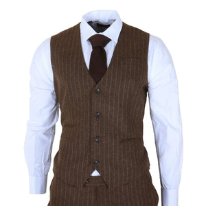Victor - Men's Brown Pinstripe Slim Fit 3 Piece Suit-TruClothing