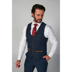 Scott - Gilet a quadri in tweed blu da uomo