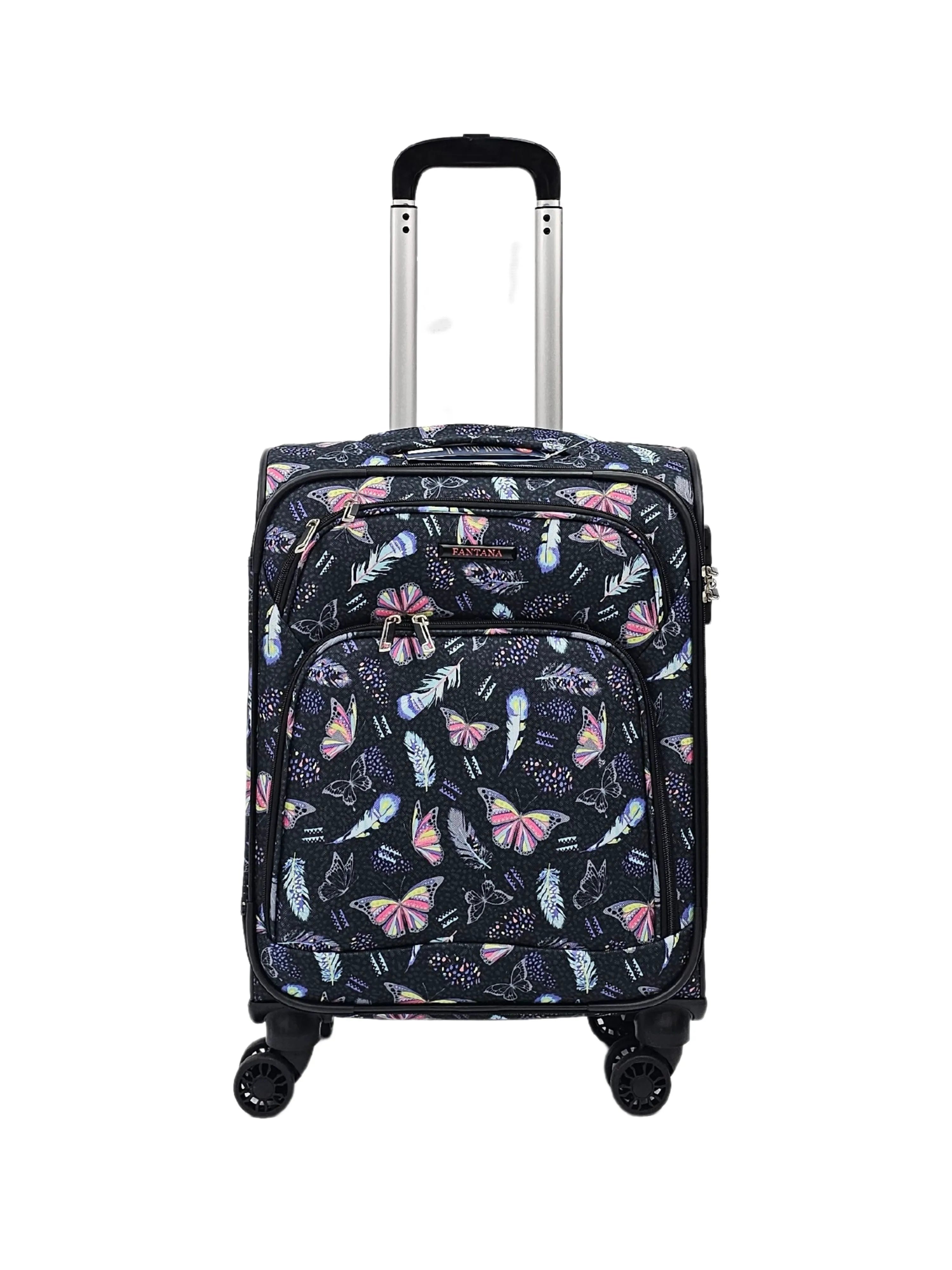 Soft Shell Butterfly Leaf Check Print Suitcase TruClothing