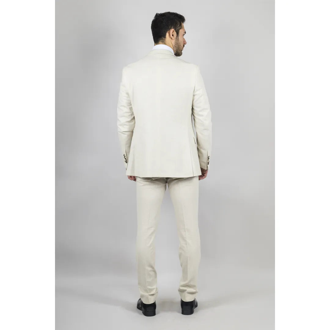 TP-21 - Men's Beige 3 Piece Linen Summer Wedding Suit