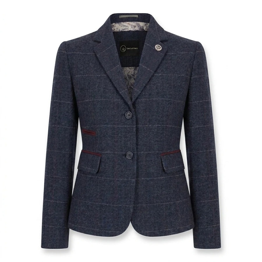 TPW-32 - Women's Navy Wool Blend Tweed Blazer Waistcoat