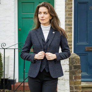 TPW-32 - Women's Navy Wool Blend Tweed Blazer Waistcoat