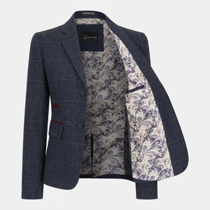 TPW-32 - Women's Navy Wool Blend Tweed Blazer Waistcoat