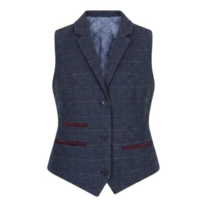 TPW-32 - Women's Navy Wool Blend Tweed Blazer Waistcoat