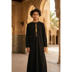 TT-003 - Boy's Emirati Omani Gold Tassel Embroidery Thobe-TruClothing