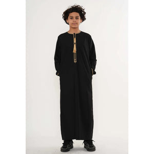 TT-003 - Boy's Emirati Omani Gold Tassel Embroidery Thobe-TruClothing