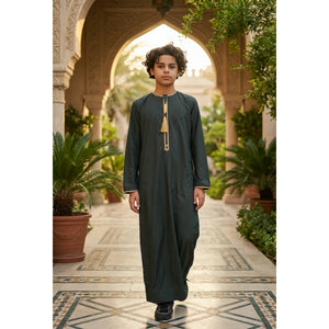 TT-003 - Boy's Emirati Omani Gold Tassel Embroidery Thobe-TruClothing