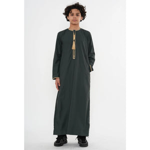 TT-003 - Boy's Emirati Omani Gold Tassel Embroidery Thobe-TruClothing