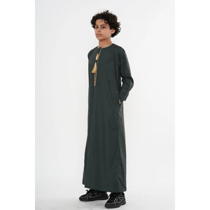 TT-003 - Boy's Emirati Omani Gold Tassel Embroidery Thobe-TruClothing
