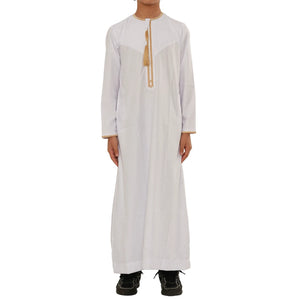 TT-003 - Boy's Emirati Omani Gold Tassel Embroidery Thobe-TruClothing