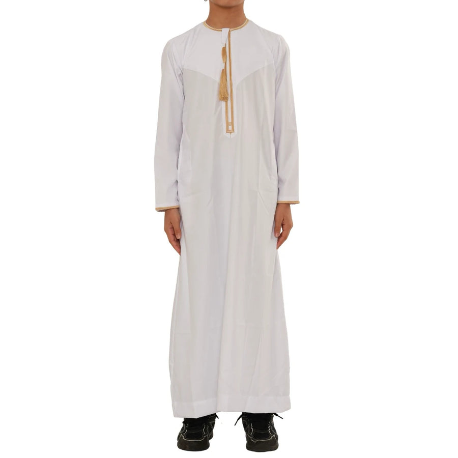 TT-003 - Boy's Emirati Omani Gold Tassel Embroidery Thobe-TruClothing