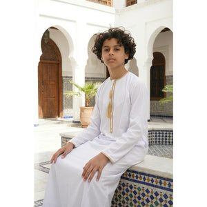 TT-003 - Boy's Emirati Omani Gold Tassel Embroidery Thobe-TruClothing